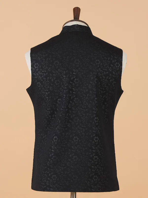 Classy black silk printed waistcoat