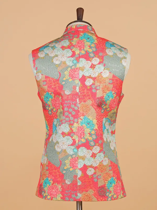 Pink floral printed silk waistcoat