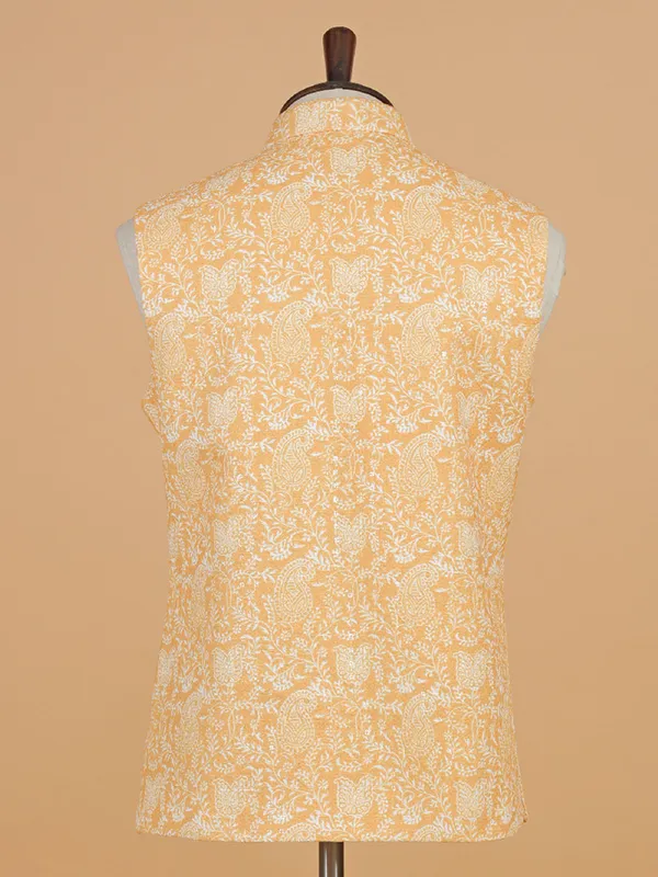 Latest printed silk waistcoat in peach