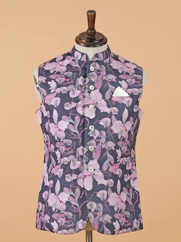 Trendy dark grey printed waistcoat