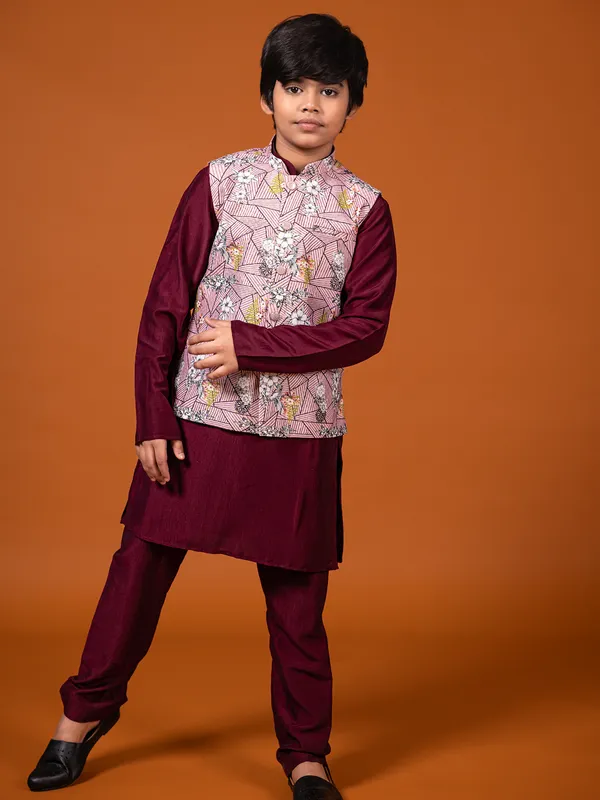 Elegant maroon cotton silk waistcoat set