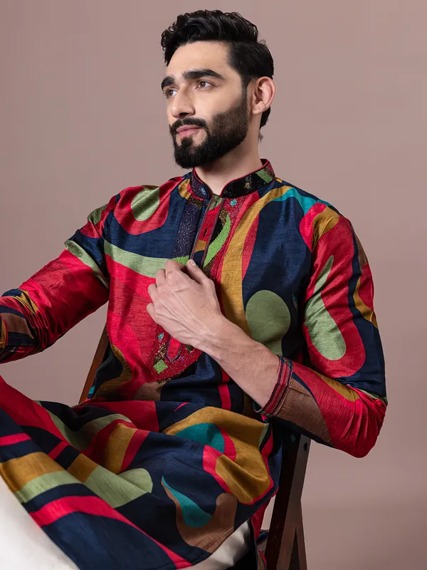 Stuning multicolor silk kurta suit for men