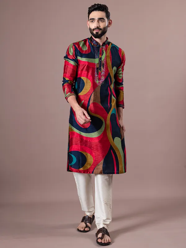 Stuning multicolor silk kurta suit for men