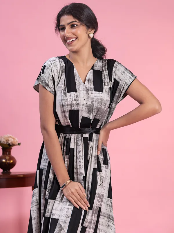 Grey printed cotton dress for wome