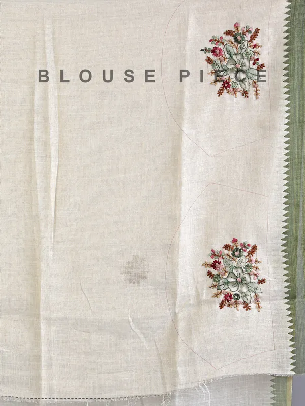 Cream and olive cotton silk saree