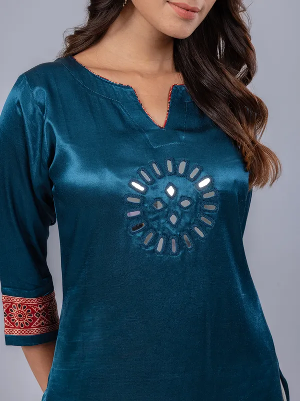 Pastel blue cotton silk kurti for women casual wear