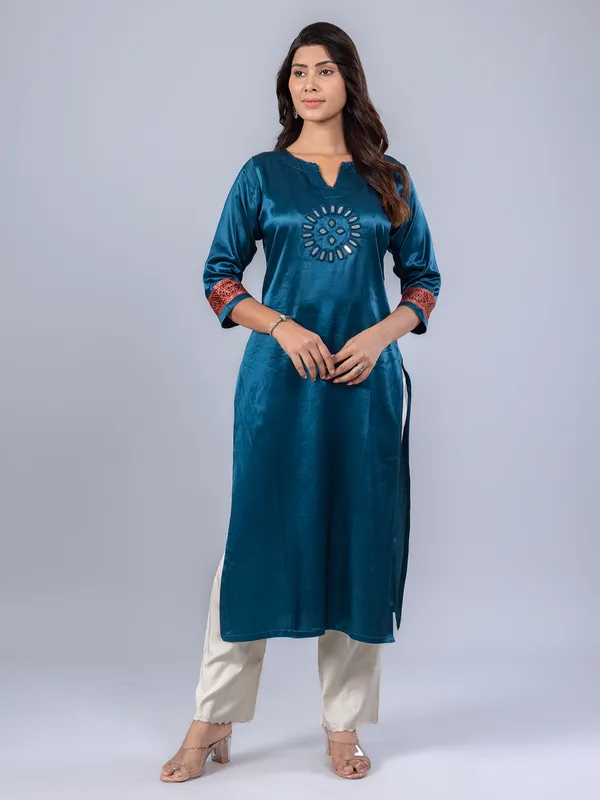 Pastel blue cotton silk kurti for women casual wear