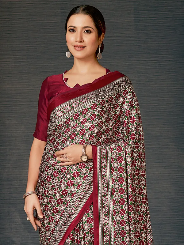 Black crepe saree with ajrakh print