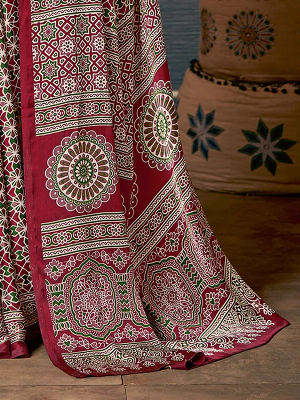 Black crepe saree with ajrakh print