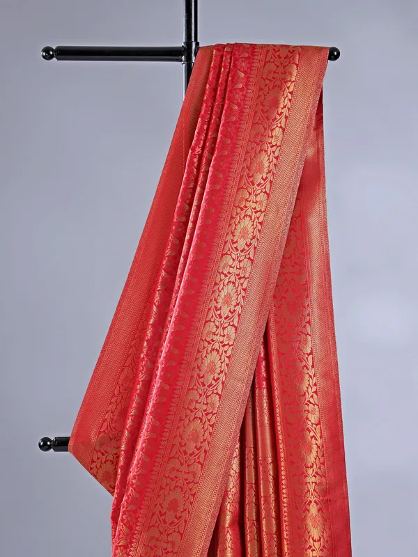 Red silk saree with zari weaving for women