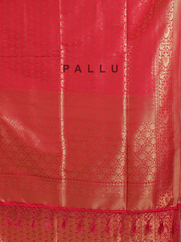 Red silk saree with zari weaving for women