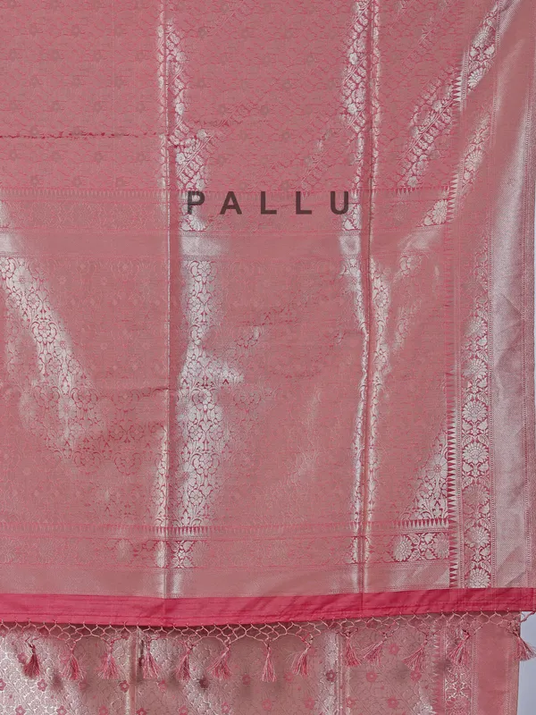Pink silk saree with zari weaving for festival