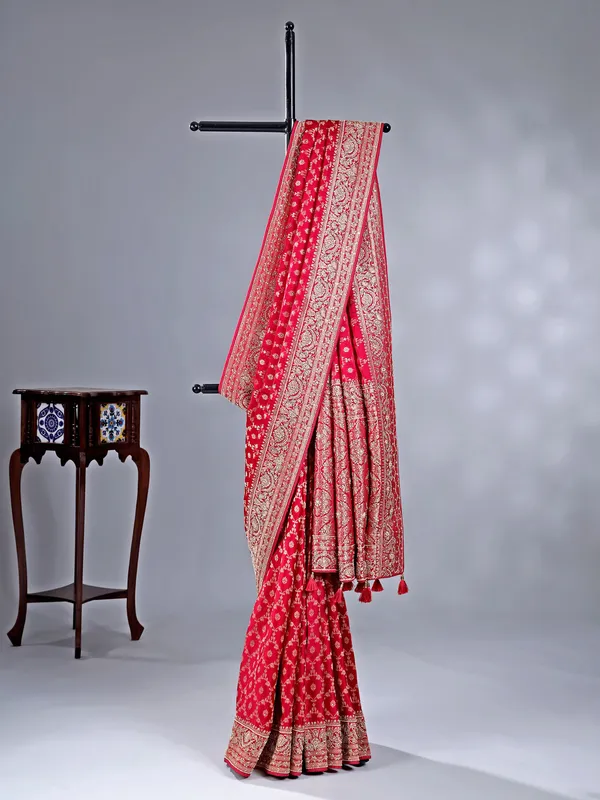 Rani shimmer silk saree with heavy embellishments
