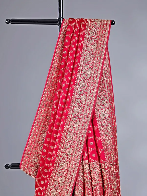 Rani shimmer silk saree with heavy embellishments