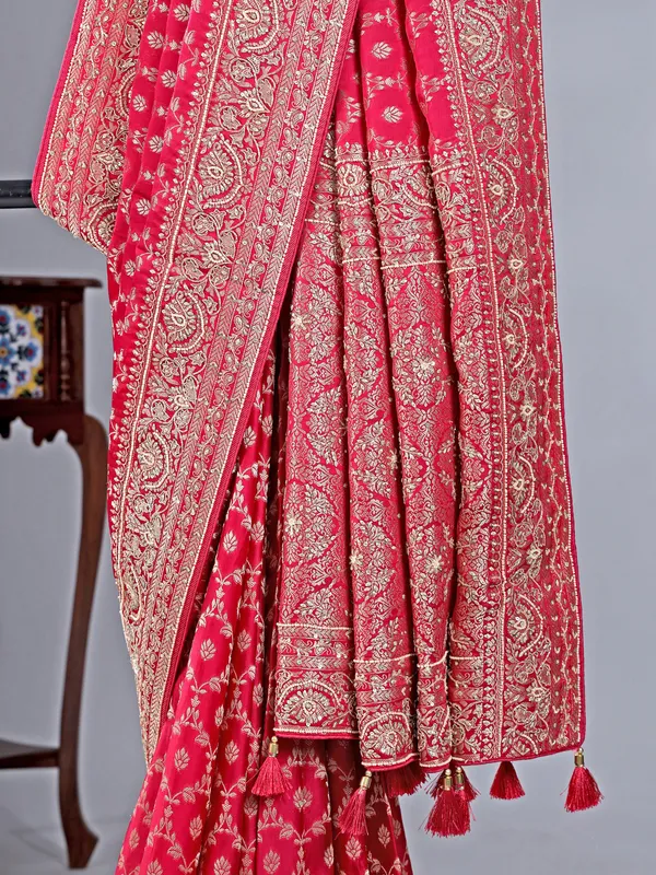 Rani shimmer silk saree with heavy embellishments