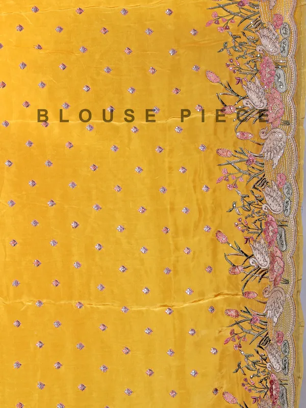 Yellow chinon saree with stone embroidery details