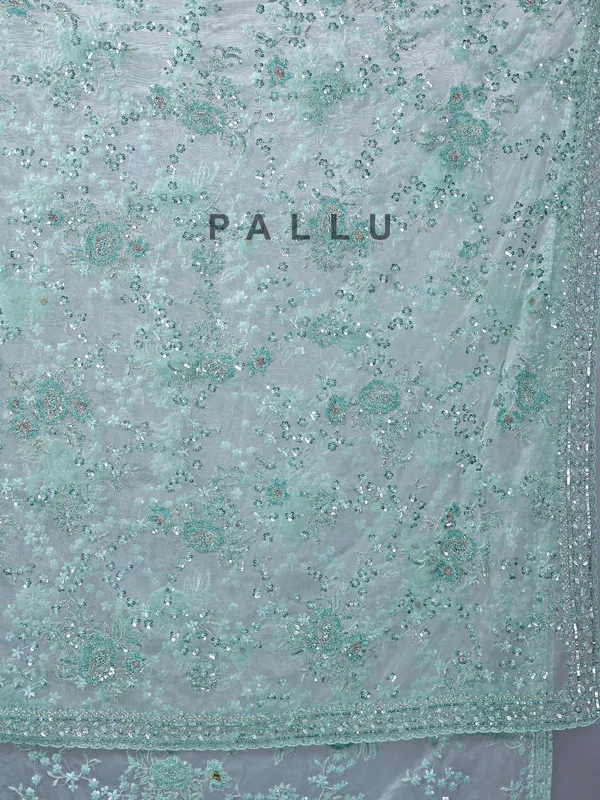 Light green organza saree with beaded detailing