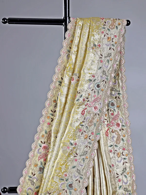 Yellow kanjivaram silk saree with zari work