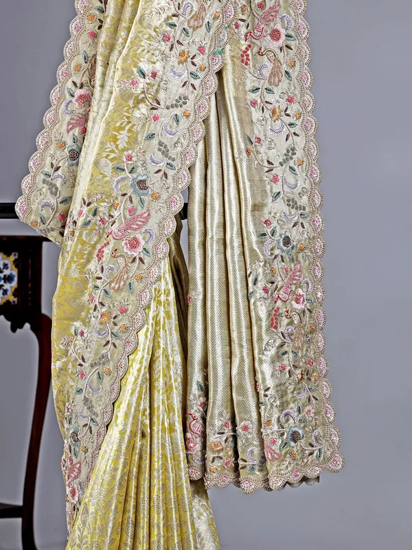 Yellow kanjivaram silk saree with zari work