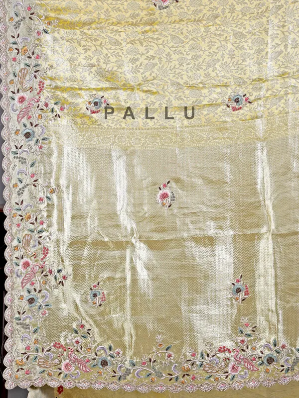 Yellow kanjivaram silk saree with zari work