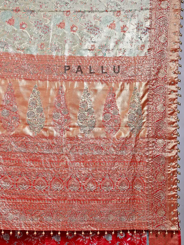 Pastel blue kanjivaram saree with pearl detailing