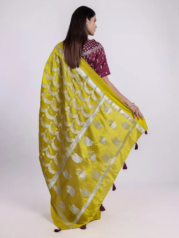 Mustard yellow saree with embroidered blouse charm