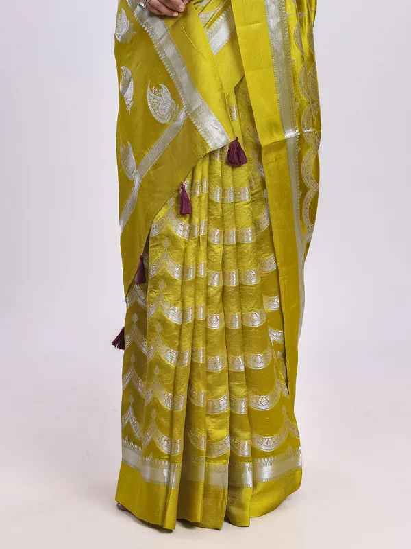 Mustard yellow saree with embroidered blouse charm