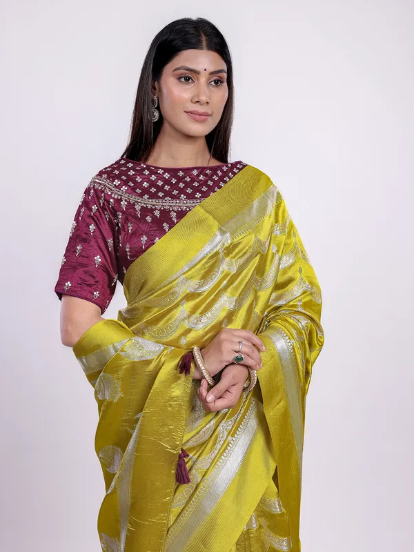 Mustard yellow saree with embroidered blouse charm