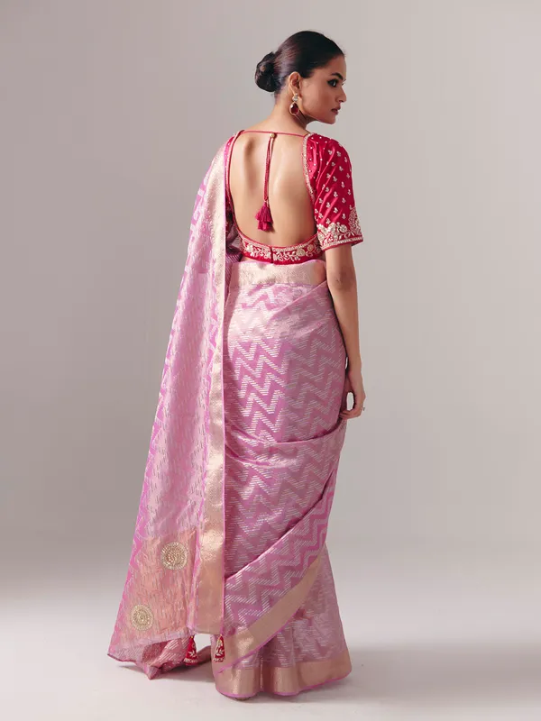 Onion pink silk saree with embellished blouse
