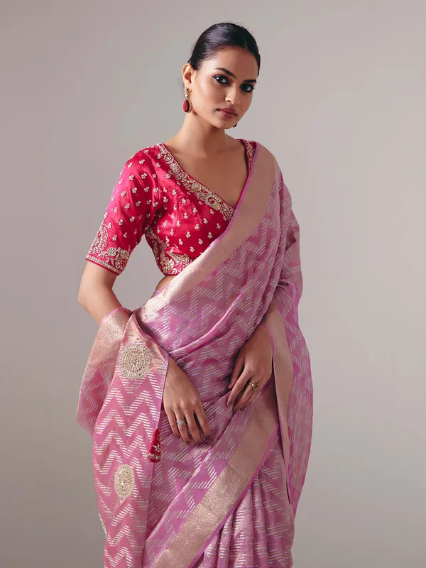 Onion pink silk saree with embellished blouse