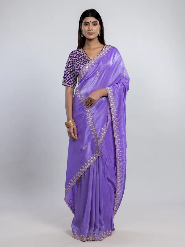 Lilac purple tissue silk saree with rich detailing