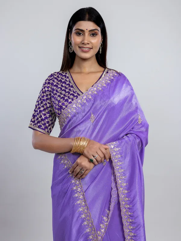 Lilac purple tissue silk saree with rich detailing