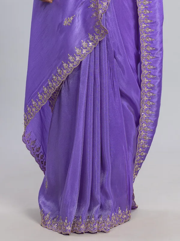Lilac purple tissue silk saree with rich detailing