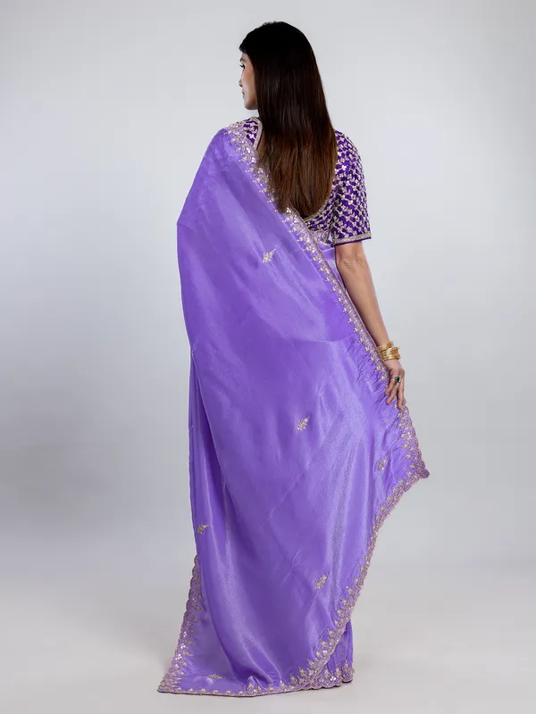 Lilac purple tissue silk saree with rich detailing