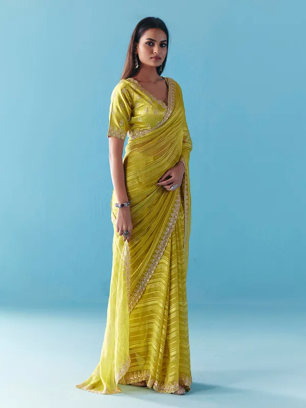 Mehendi green organza satin silk saree for wedding