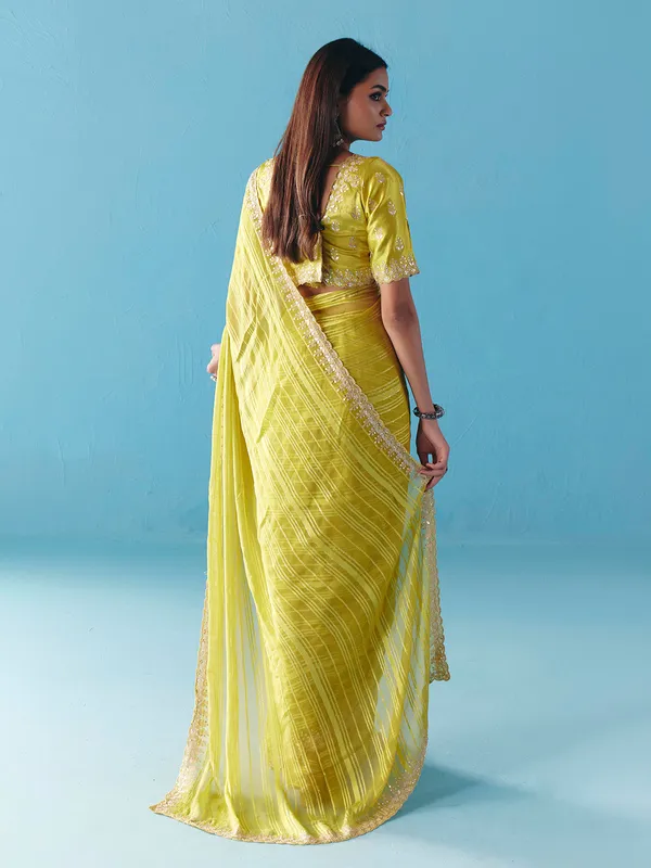 Mehendi green organza satin silk saree for wedding