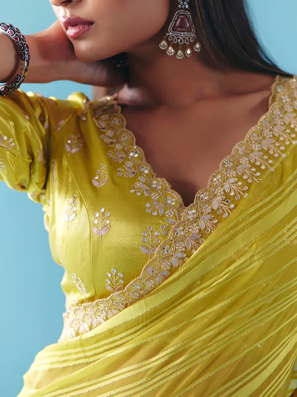 Mehendi green organza satin silk saree for wedding
