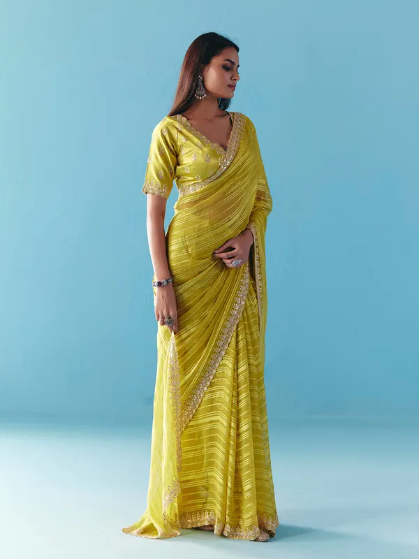 Mehendi green organza satin silk saree for wedding