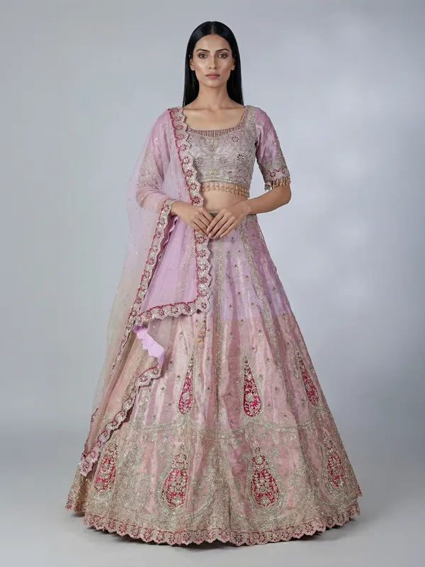 Light purple silk round neck lehenga choli with dupatta