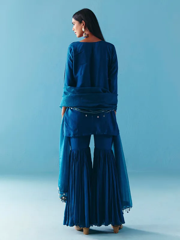 Blue silk pakistani sharara suit for women