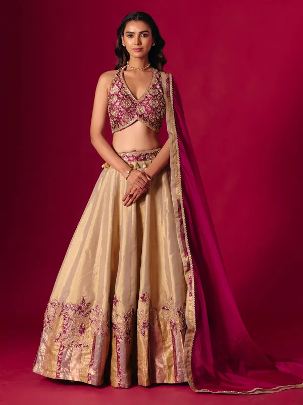 Wine and beige aabla zardosi lehenga choli