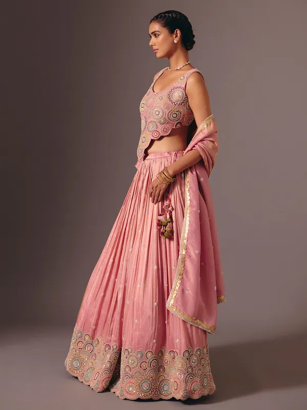 Pink silk designer embroidered lehenga choli for reception wear