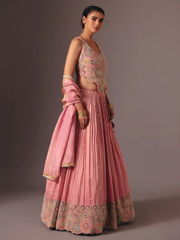 Pink silk designer embroidered lehenga choli for reception wear