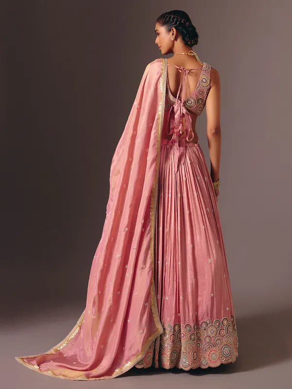 Pink silk designer embroidered lehenga choli for reception wear