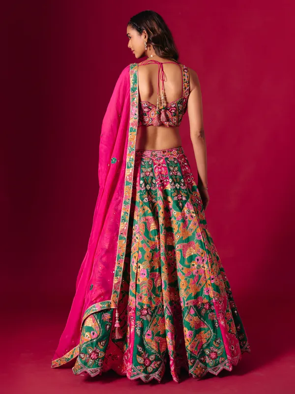 Rani pink raw silk lehenga choli with dupatta for women