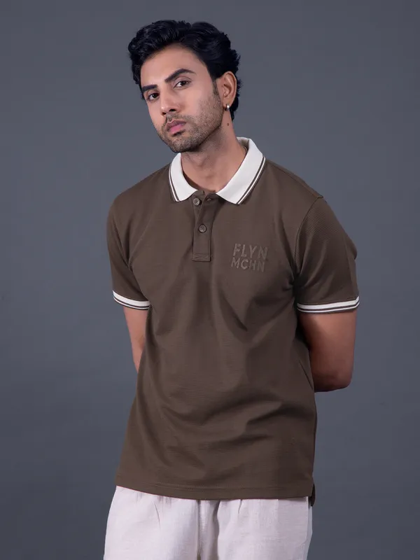 FLYING MACHINE polo neck dark brown t-shirt