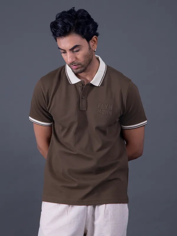 FLYING MACHINE polo neck dark brown t-shirt