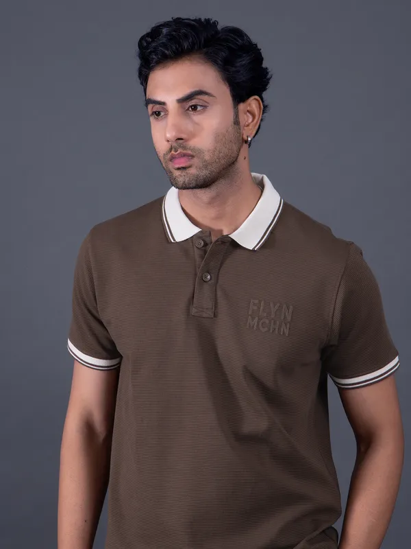 FLYING MACHINE polo neck dark brown t-shirt