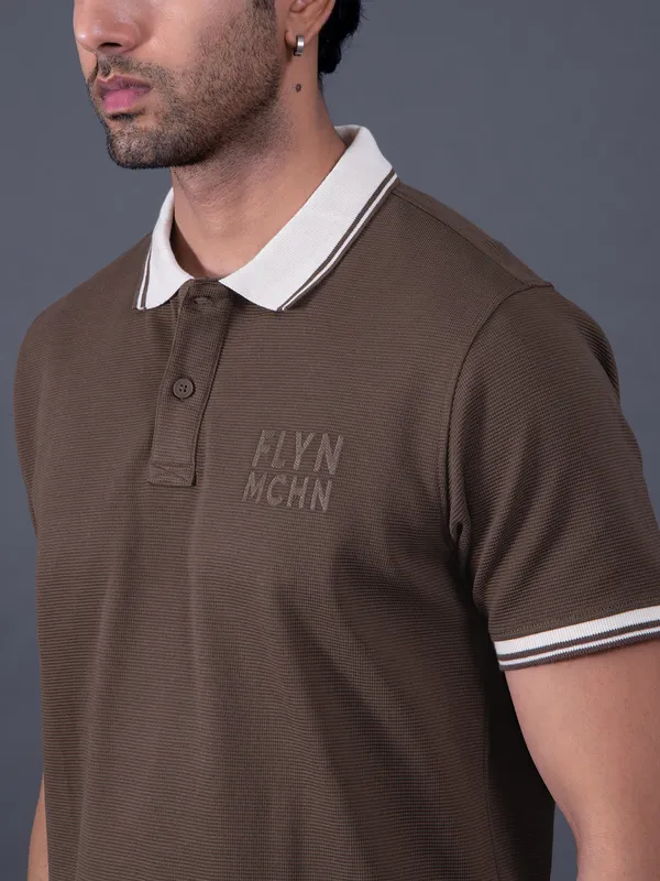 FLYING MACHINE polo neck dark brown t-shirt
