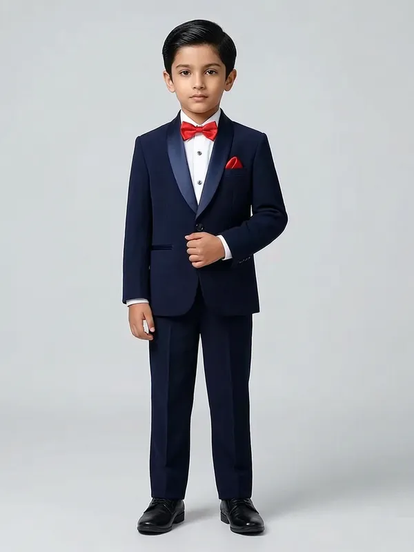 Solid navy terry rayon tuxedo suit
